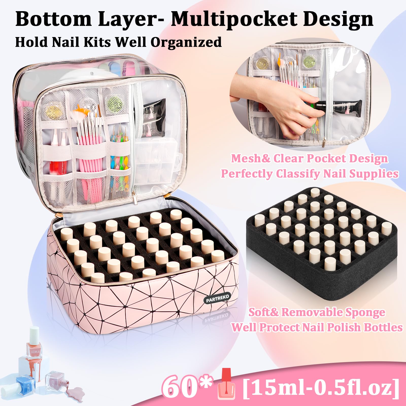 Partreko carcasa transparente en PU cuero rosa, aspecto moderno
