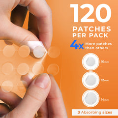 PatchRx primer plano de parches para acné con aceite de árbol de té, listos para aplicar.