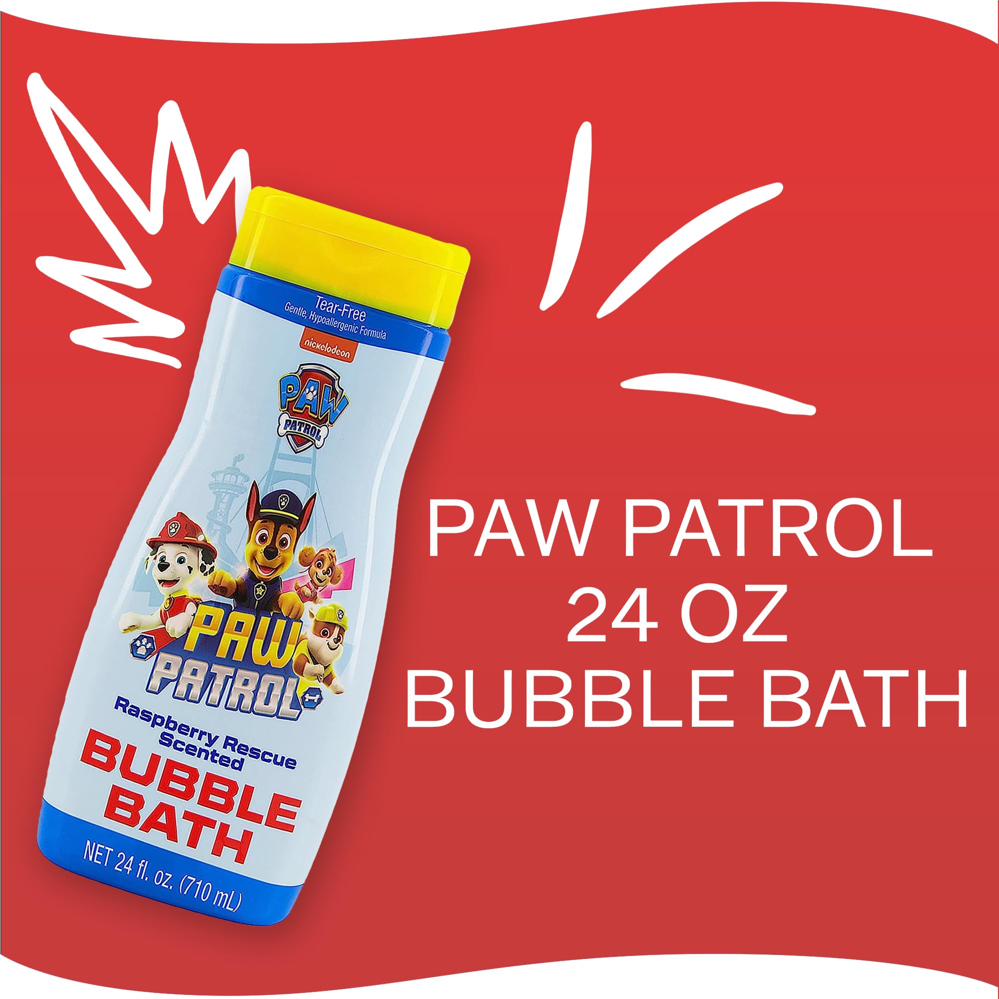 Niño disfrutando baño Patrulla Canina, burbujas suaves y seguro