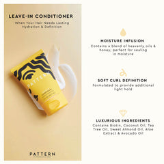 PATTERN Leave-In Conditioner bottle application demonstrating detangling ease