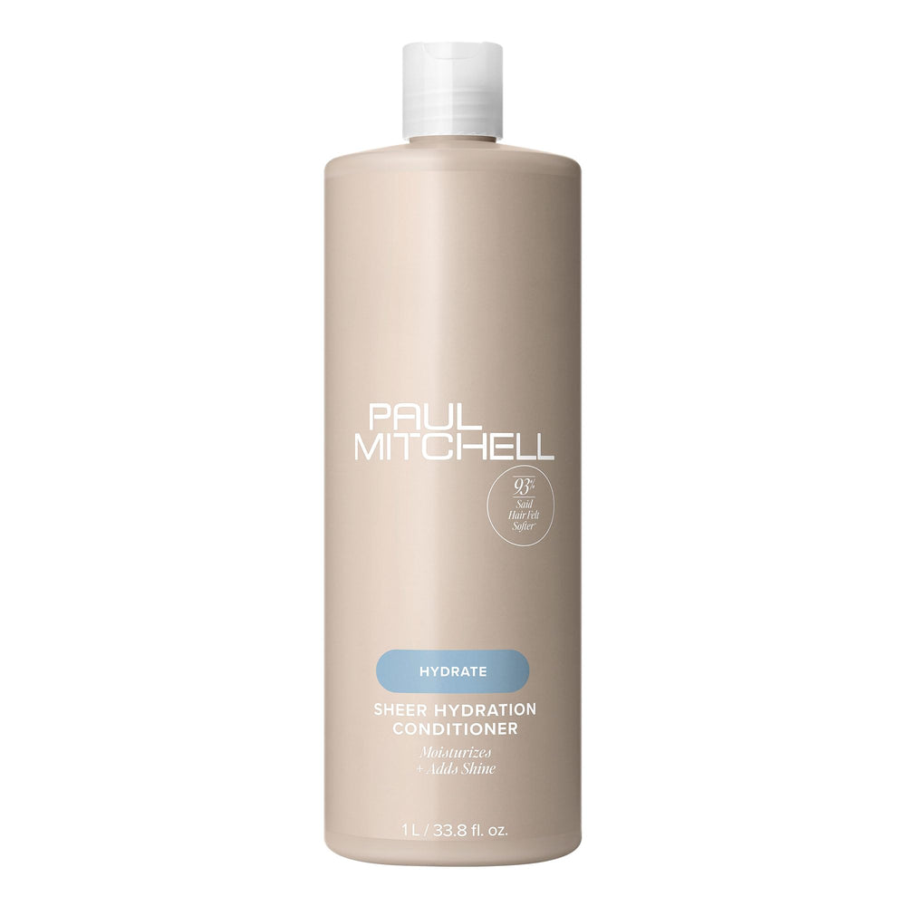 Acondicionador Paul Mitchell Sheer Hydration en botella, suavizando cabello seco y aportando brillo.