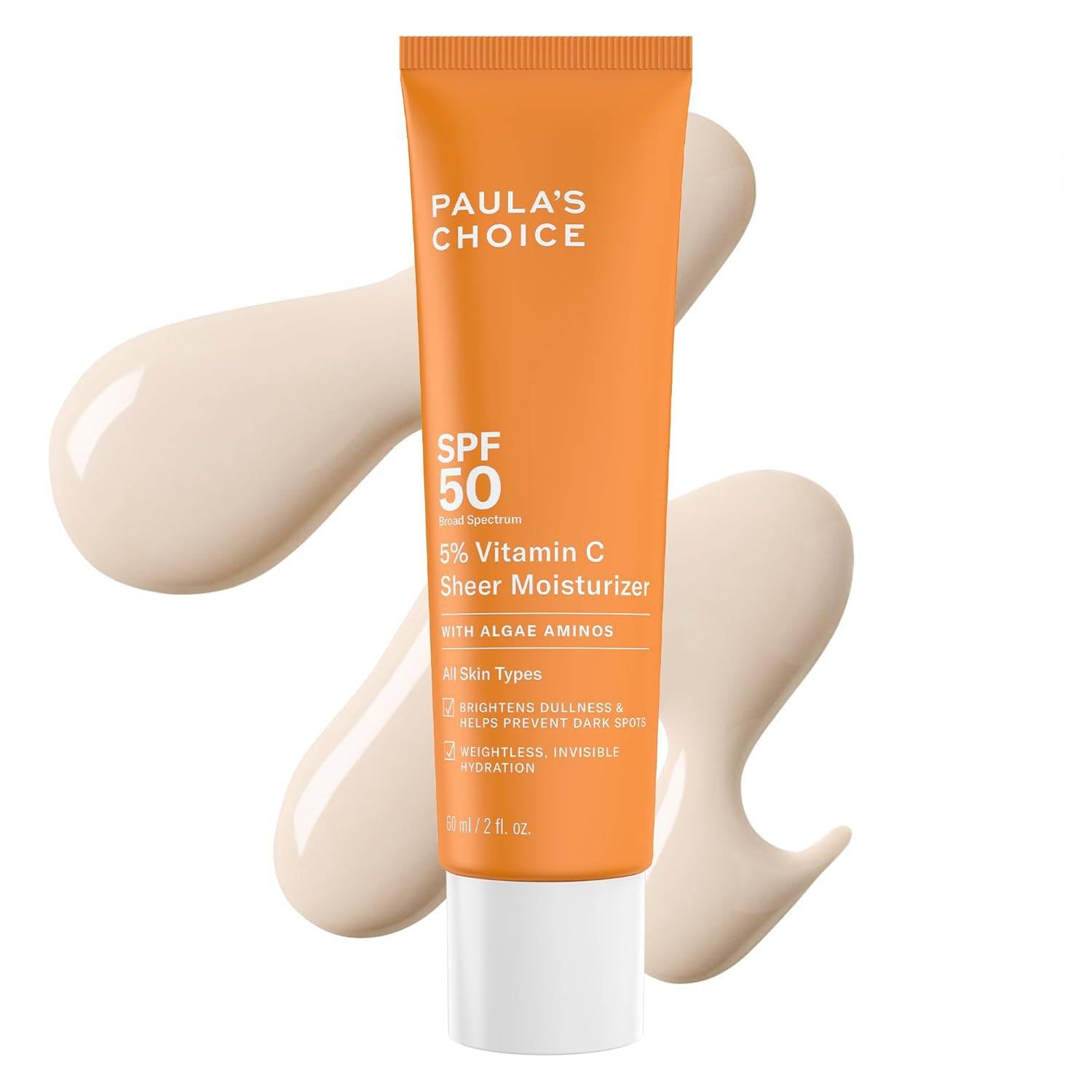 Paula's Choice crema solar 5% vitamina C en bote, protege e ilumina la piel.