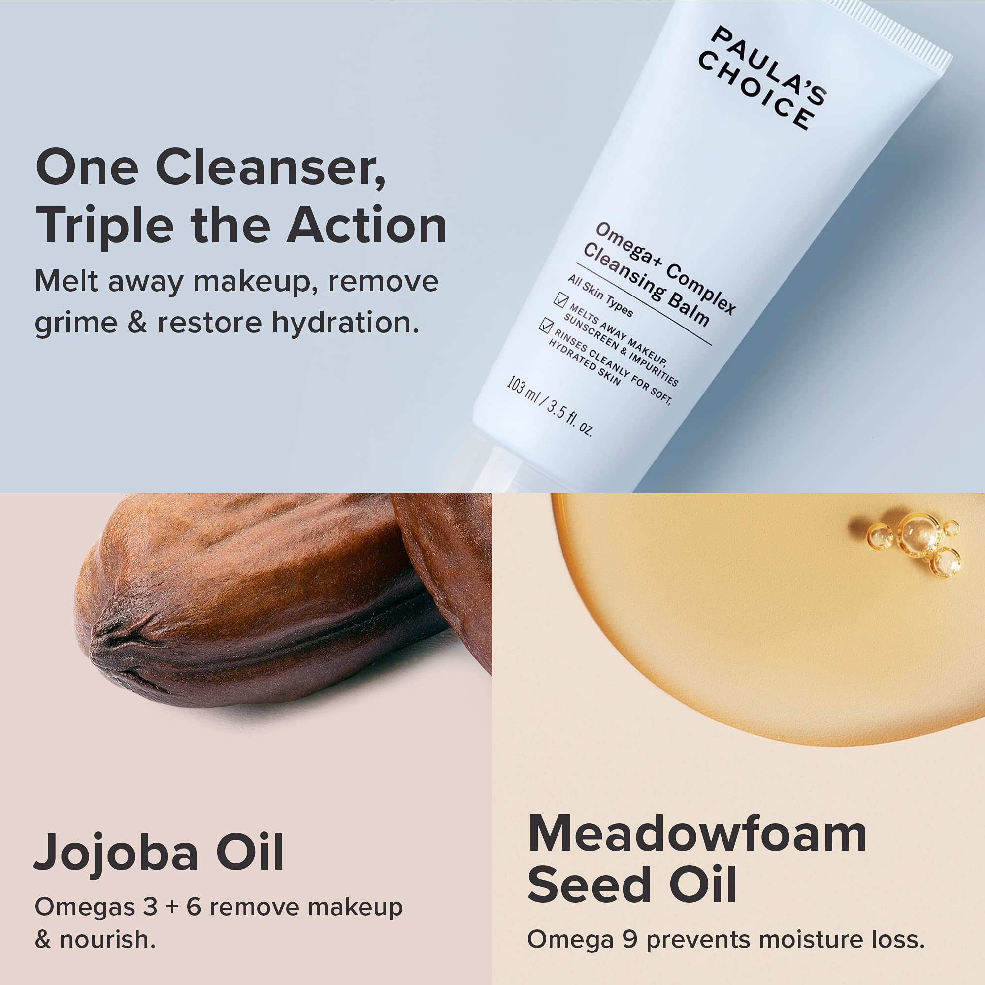 Paula's Choice Omega Complex Balm: rinçage clair sans résidu ni tiraillement.