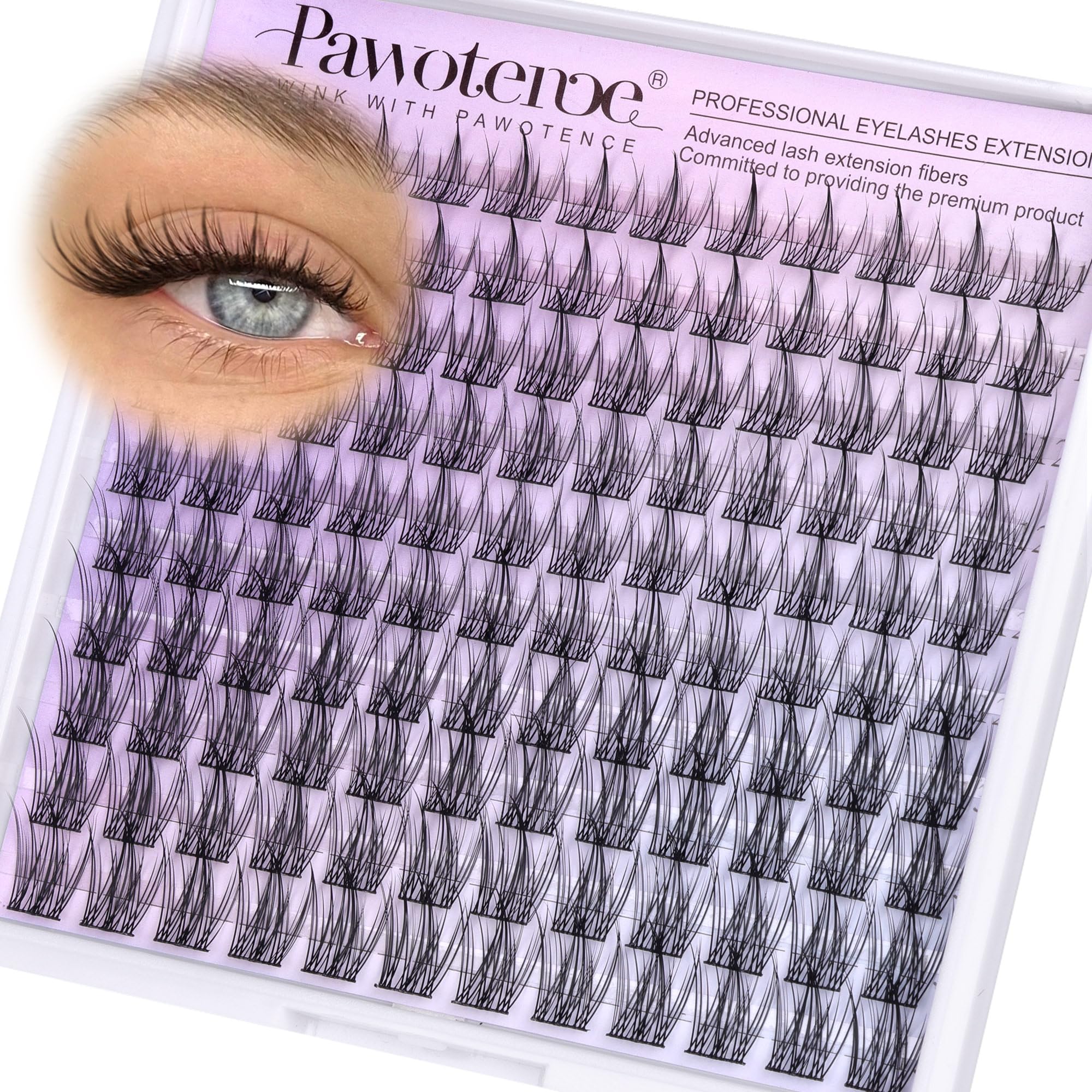 Pawotence clústeres naturales para pestañas delicadas, look suave y natural.