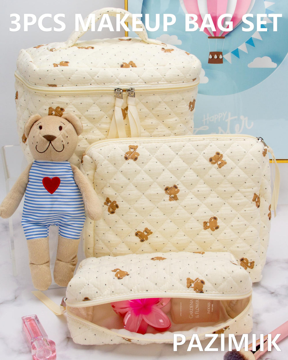 PAZIMIIK bolsa de maquillaje con compartimento principal espacioso