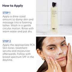 PCA SKIN aplicación en rostro crea espuma suave y calmante.