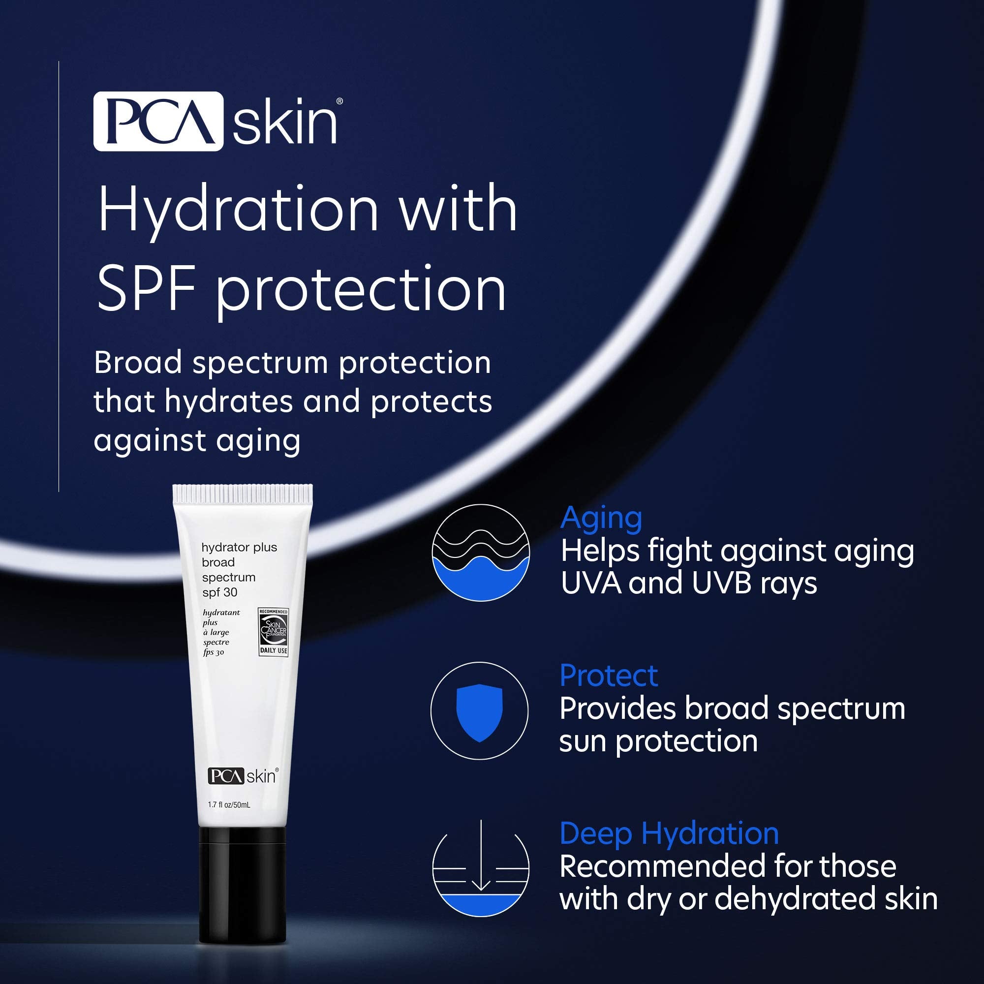 PCA SKIN Hydrator Plus, crema solar SPF30 para rostro y cuerpo, ideal para días de playa.
