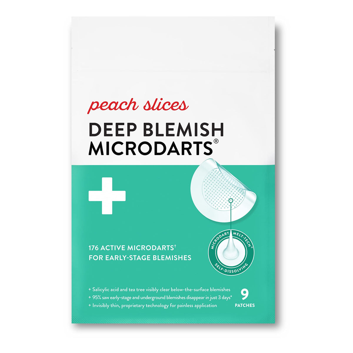 Parches Peach Slices con microdarts bajo superficie para imperfecciones.