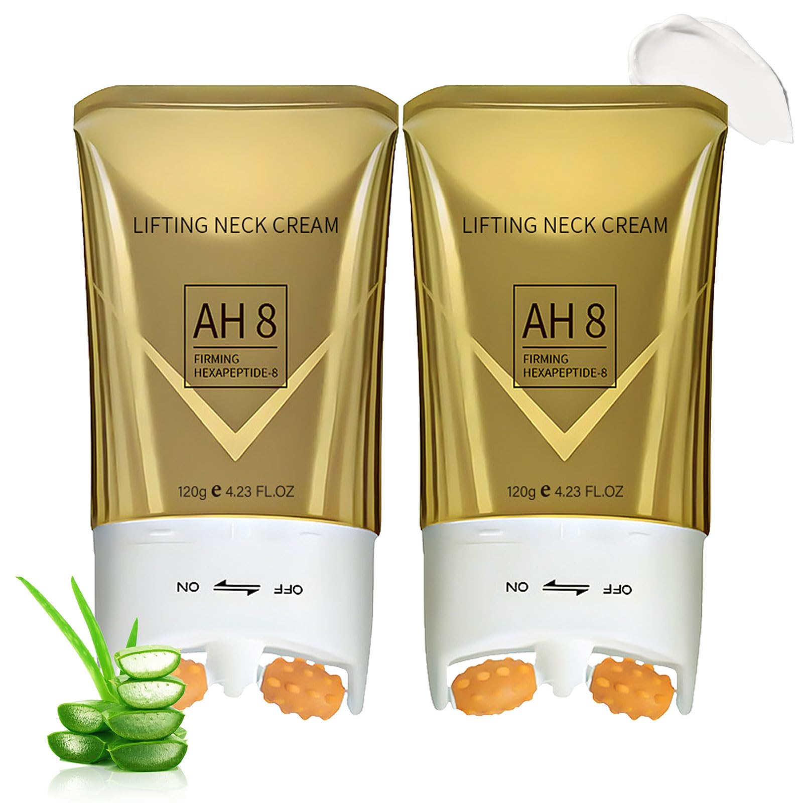 Peaq Skin crema reafirmante de cuello con rodillo para un contorno más definido.