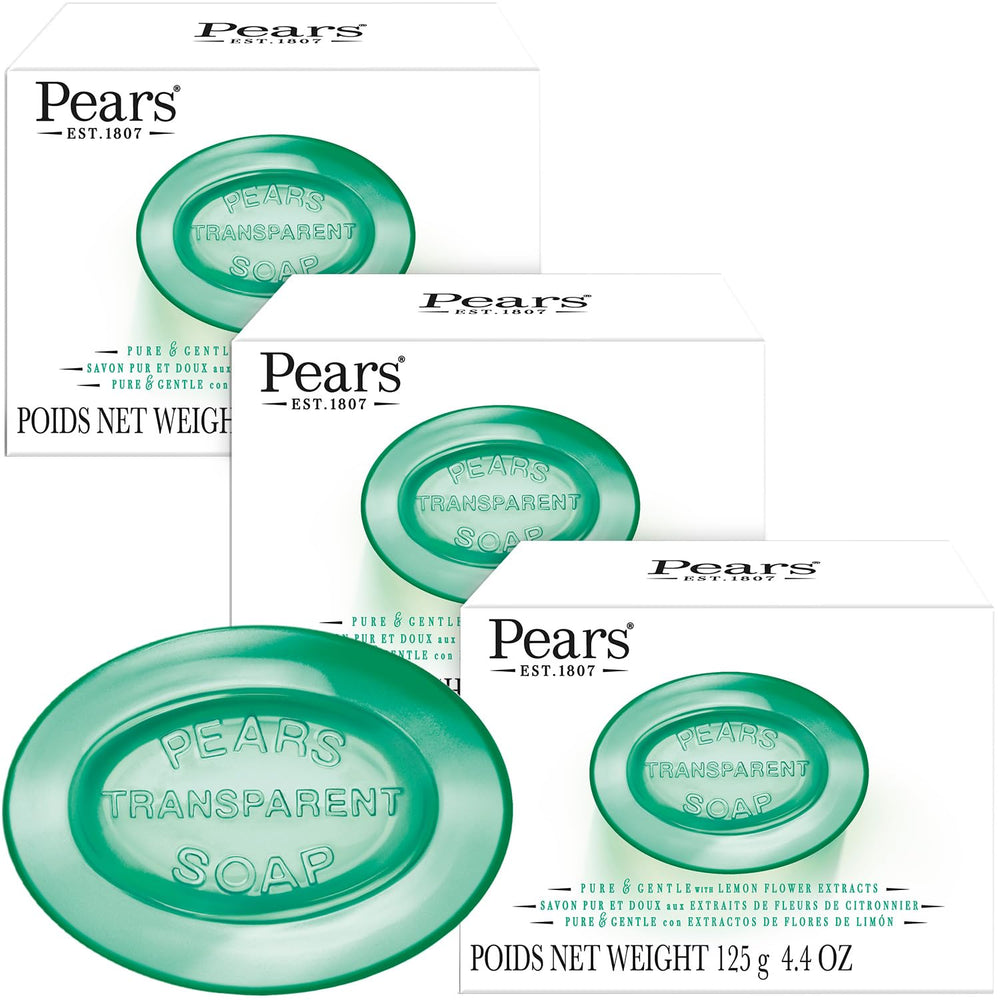 Pears barra jabón verde transparente, hidratante suave para piel sensible.