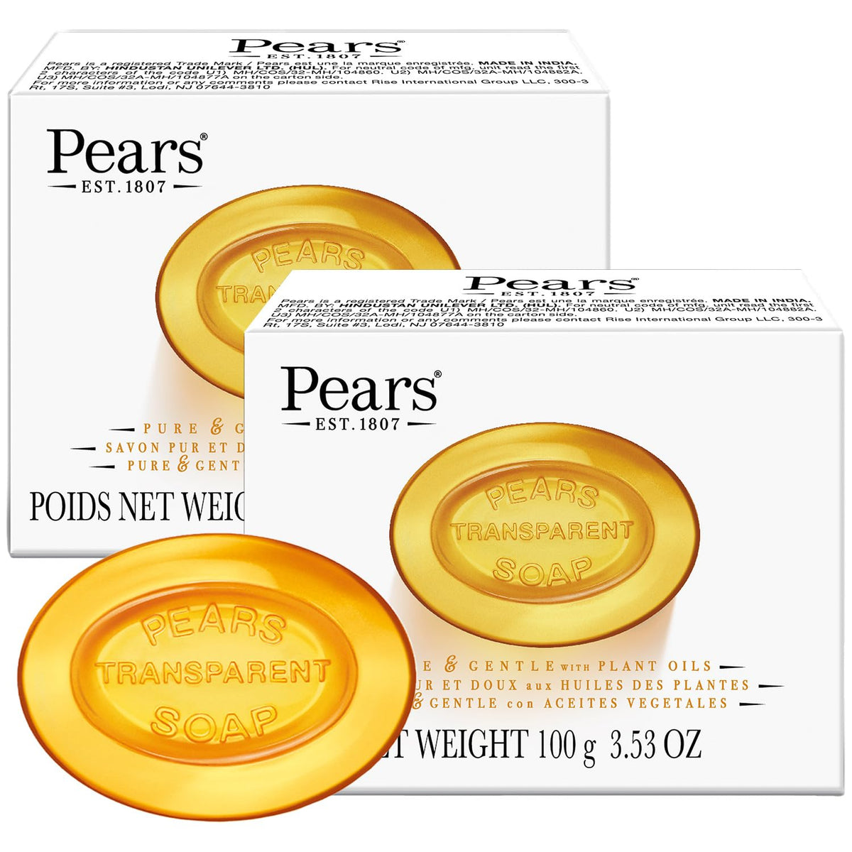 Pears jabón ámbar translúcido, barra en primer plano para hidratación suave