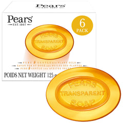 Pears Jabón ámbar transparente con glicerina para piel suave.