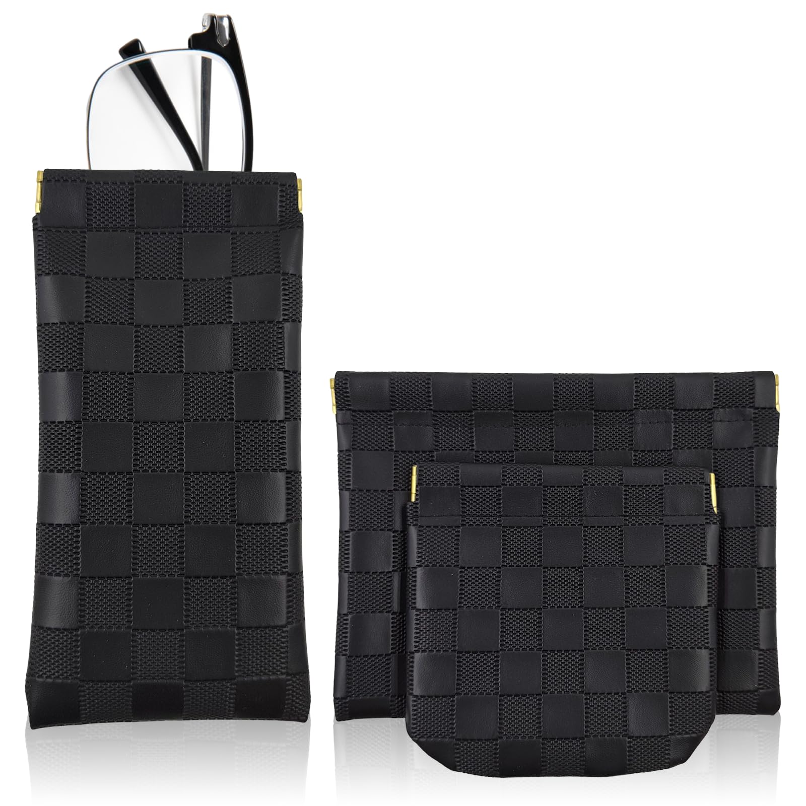 PENGJINYU set de tres bolsas de maquillaje negras para organización diaria