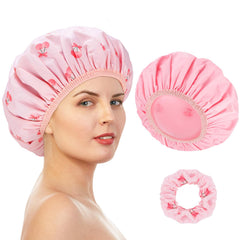 Gorro Pengxiaomei doble cara con cereza; protege el cabello durante la ducha.
