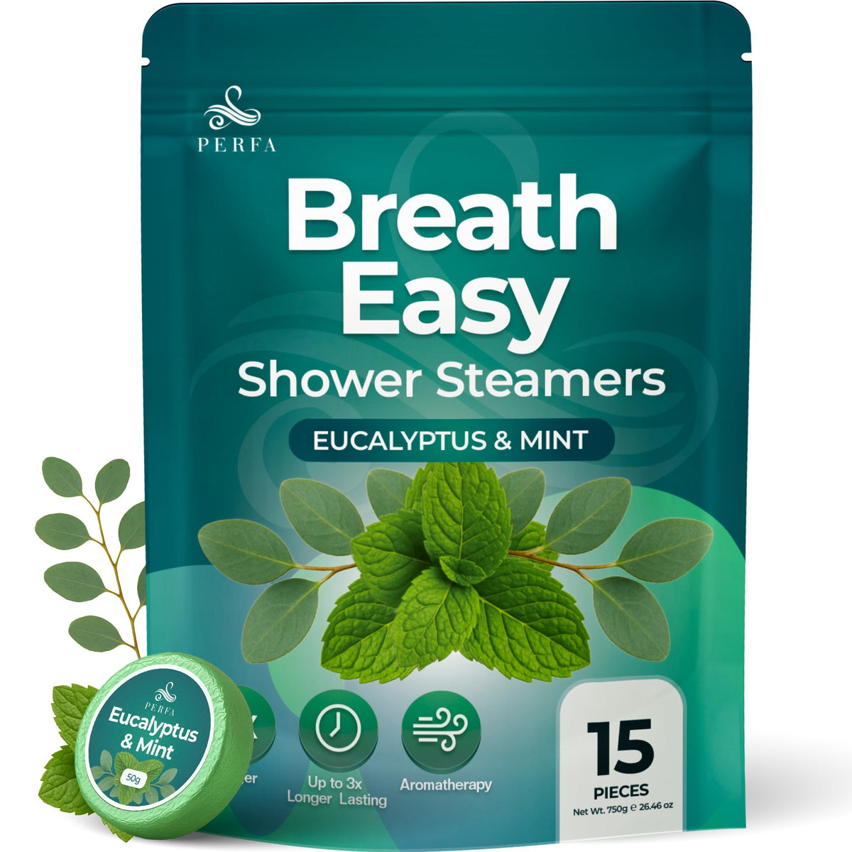 Perfa tableta de ducha de eucalipto extra grande para aromaterapia revitalizante
