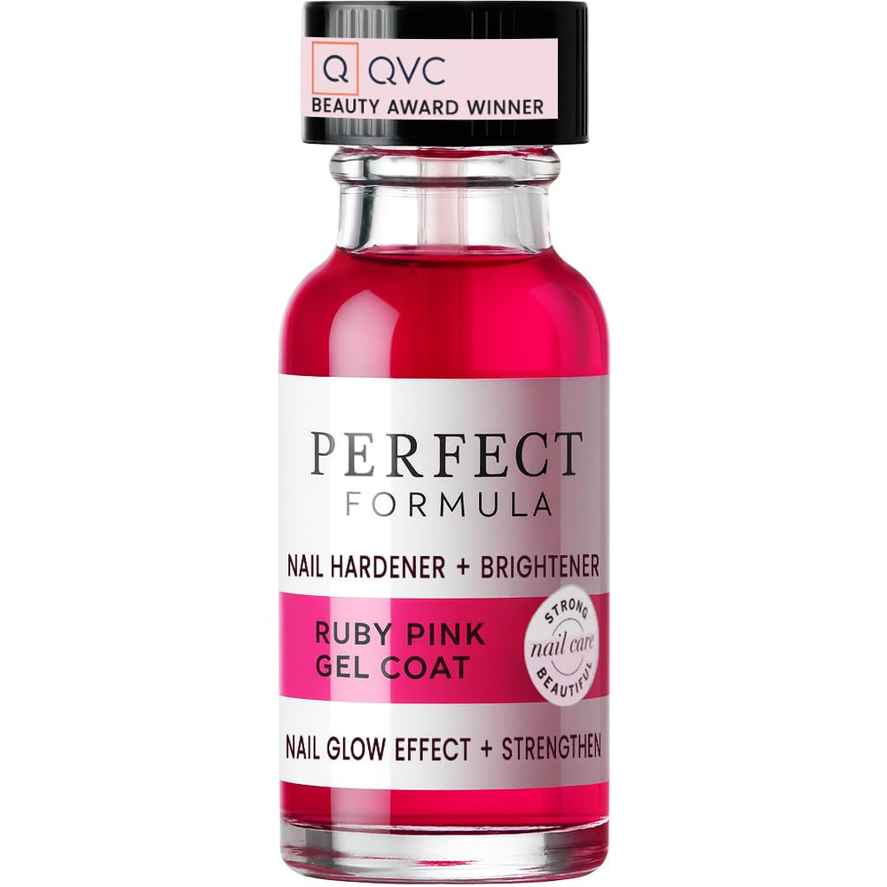 Perfect Formula capa de gel rosado rubí en aplicación para fortalecimiento de uñas.