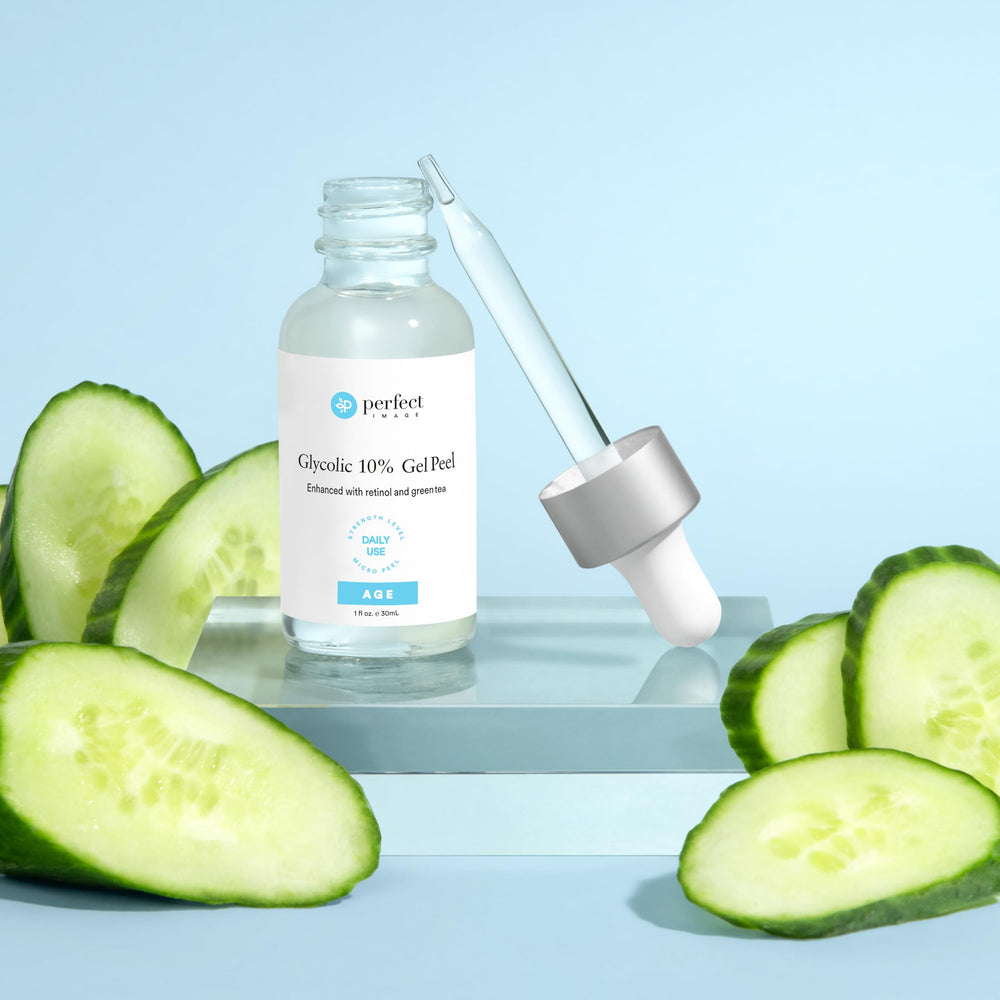 PUMP dispenses the Perfect Image Glycolic Gel Peel bottle for easy use.