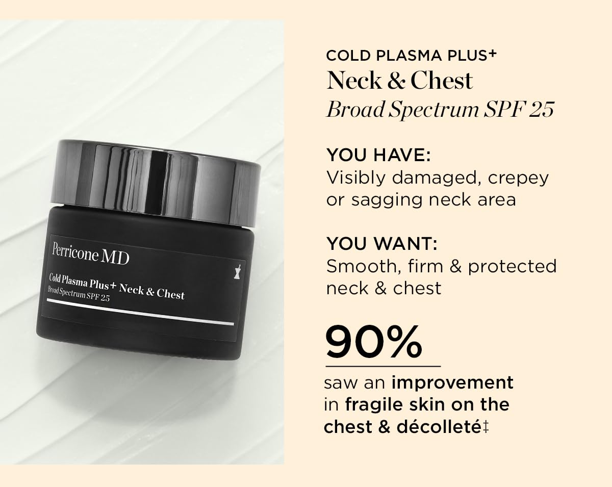 Perricone MD Cold Plasma SPF25 para cuello y escote, protección diaria.