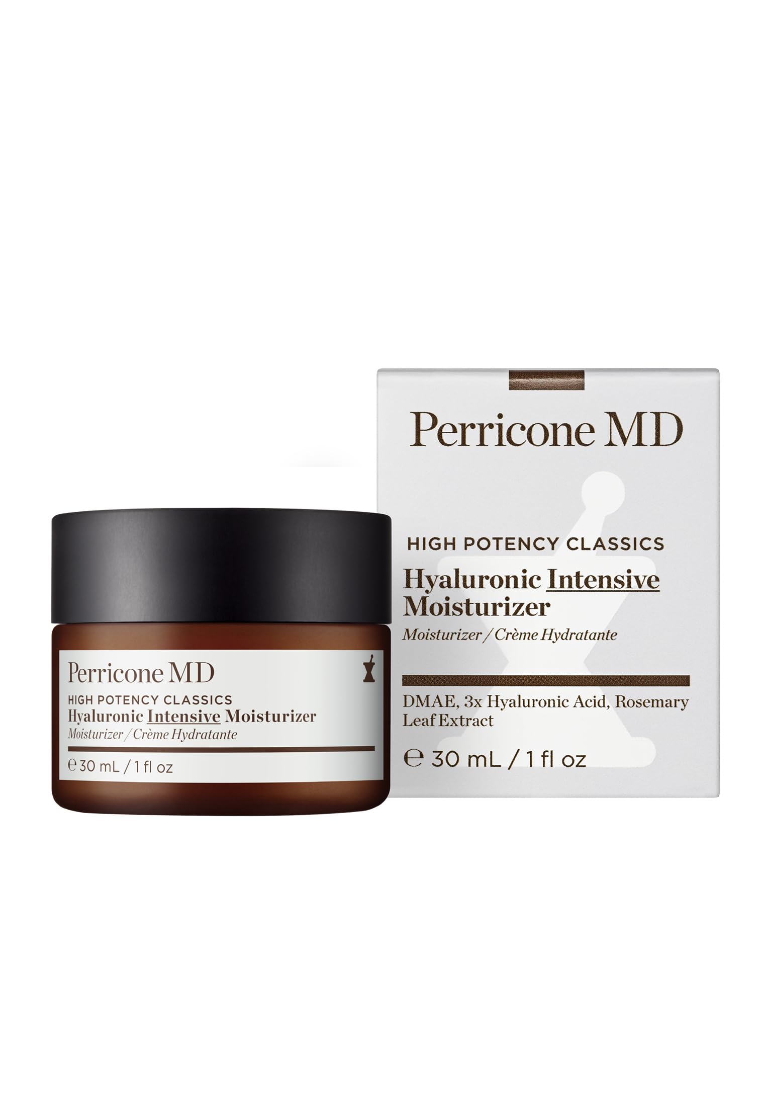 Perricone MD Hidratante Intensivo Hialurónico, etiqueta y fórmula con ingredientes clave para nutrir la piel.