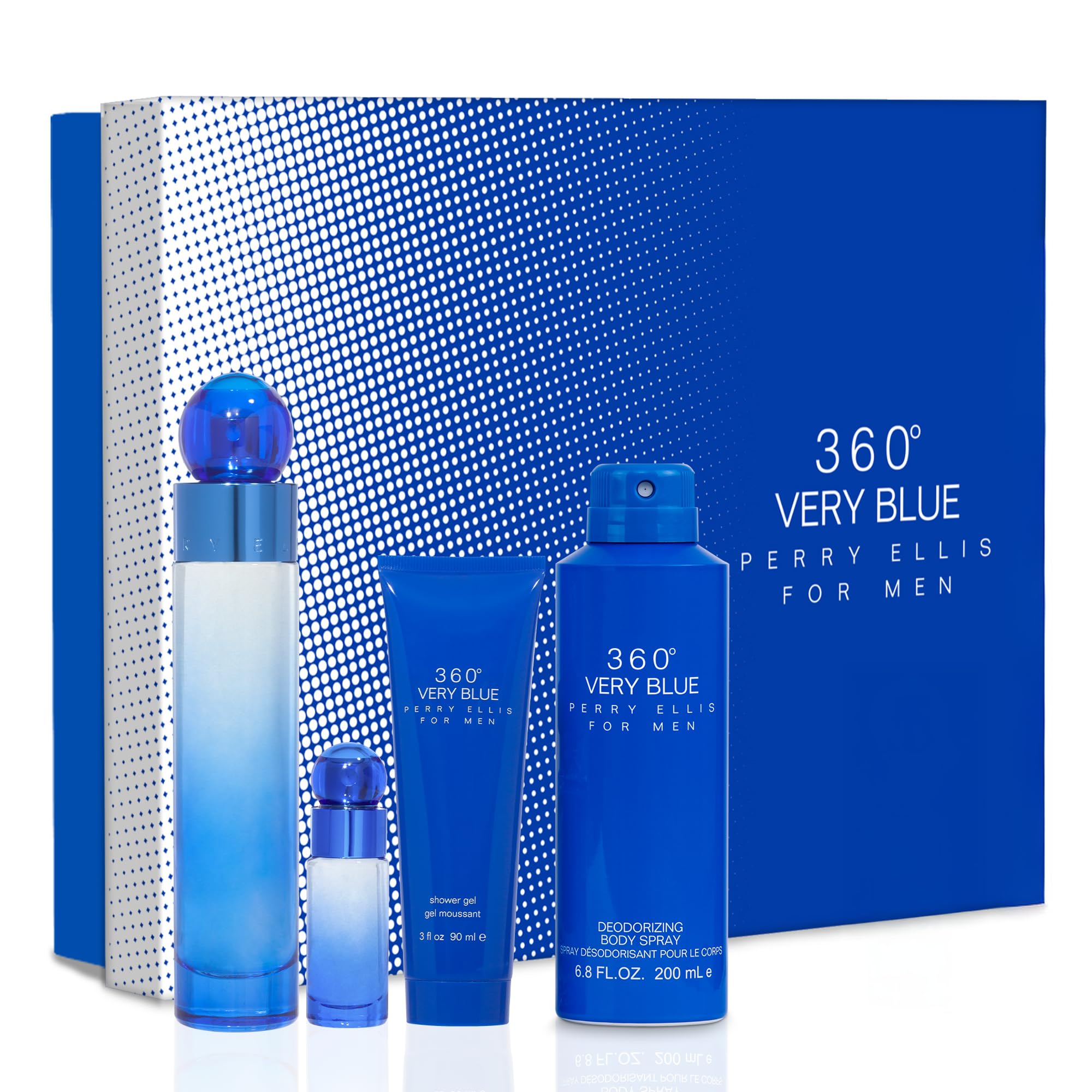 Perry Ellis 360 Very Blue: botella de perfume elegante para hombre, sensación fresca y duradera.