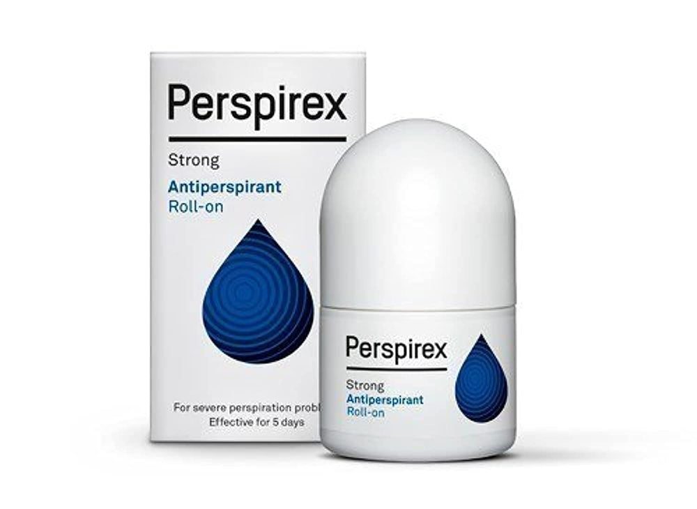 Perspirex Strong 20ml, botella-roll-on, ofrece aplicación suave para protección duradera.