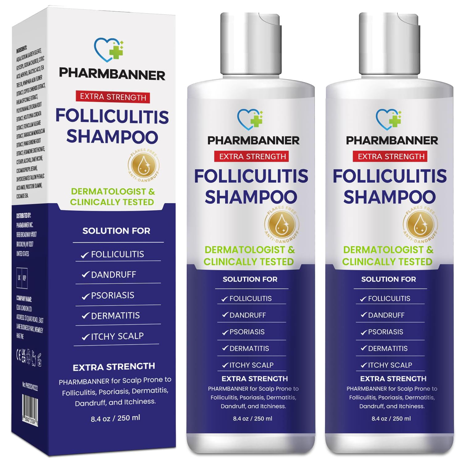 PHARMBANNER Champú antifúngico: botella vertiendo, limpia suavemente y equilibra el cuero cabelludo.