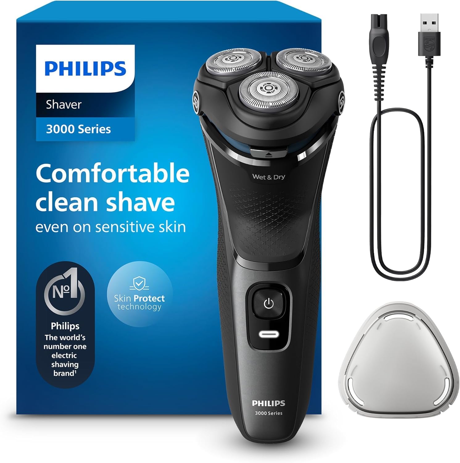 Afeitadora Philips 3000 con cabezas 5D Pivot y Flex para seguir las curvas.