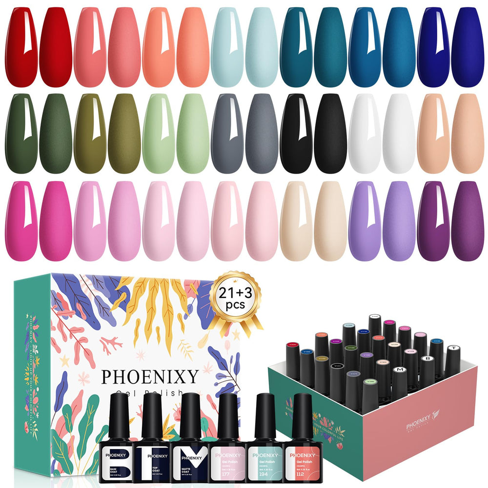 Phoenixy set de esmalte gel 21 colores para uñas brillantes y duraderas