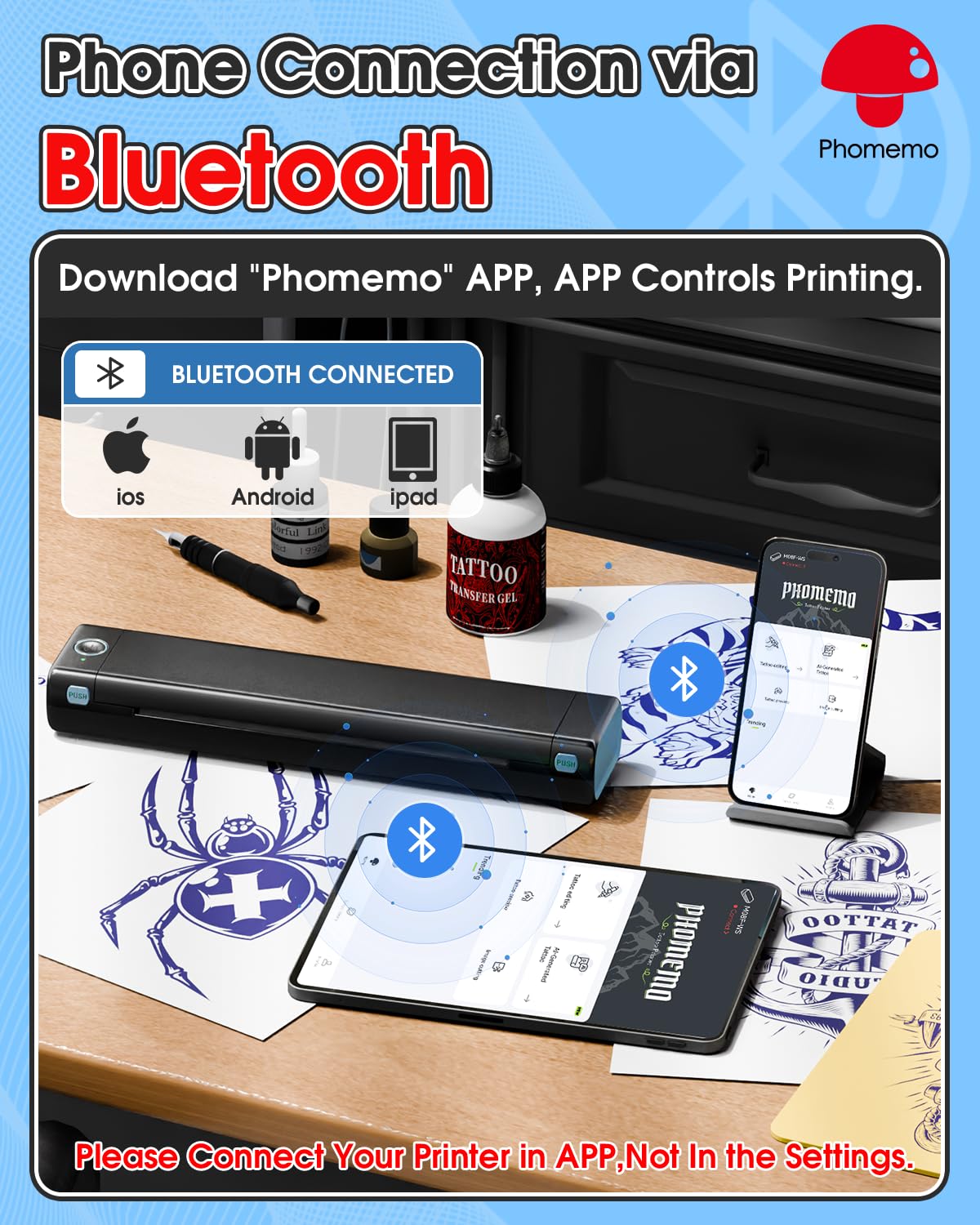 Phomemo M08F, aplicación para editar imágenes y previsualizar diseños de tatuaje