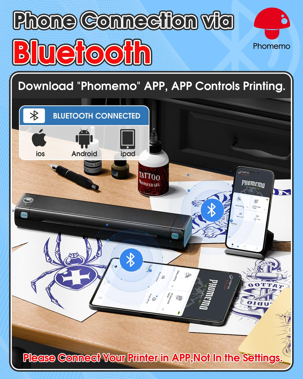 Phomemo M08F, aplicación para editar imágenes y previsualizar diseños de tatuaje