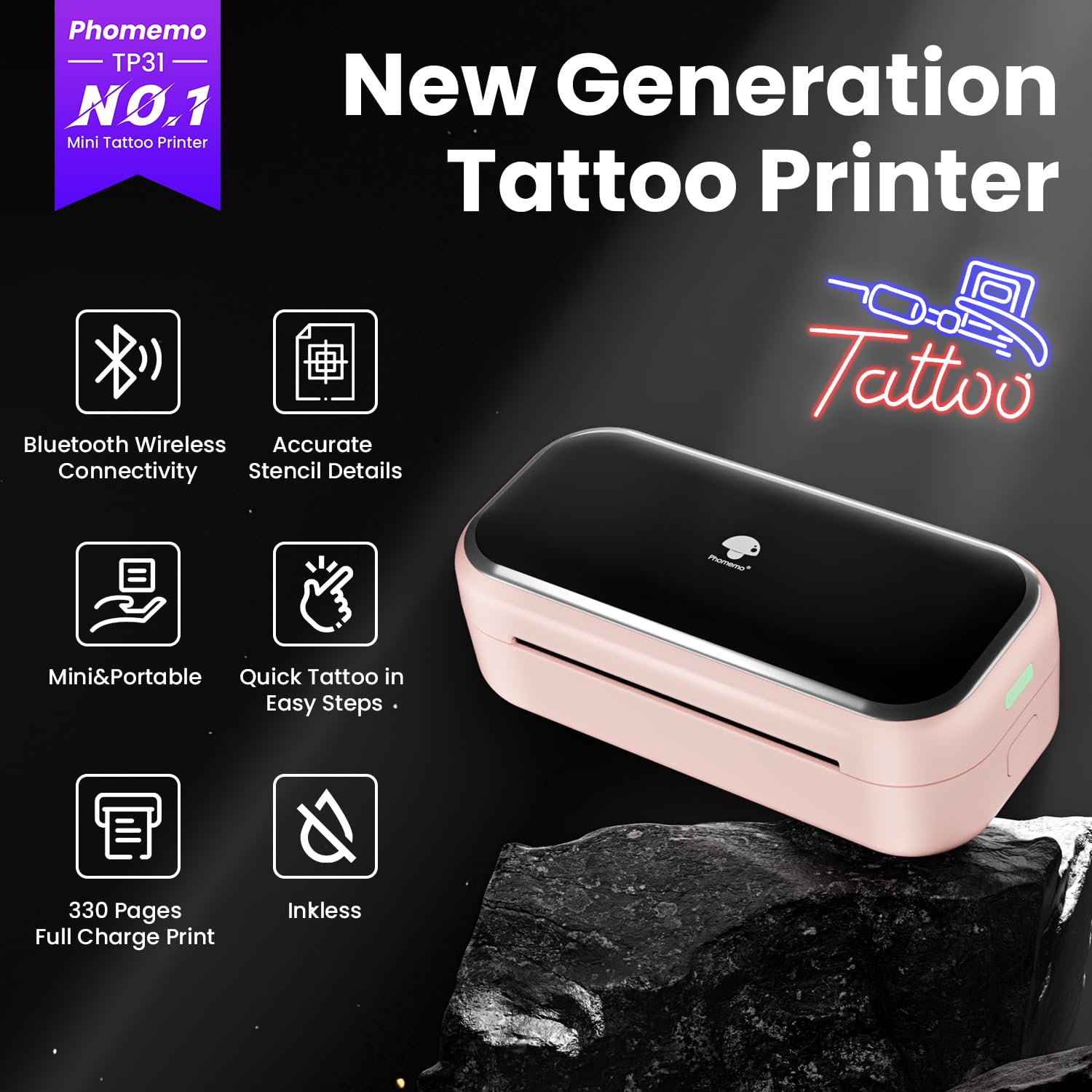 Phomemo TP31 con batería de 2200mAh para sesiones prolongadas.
