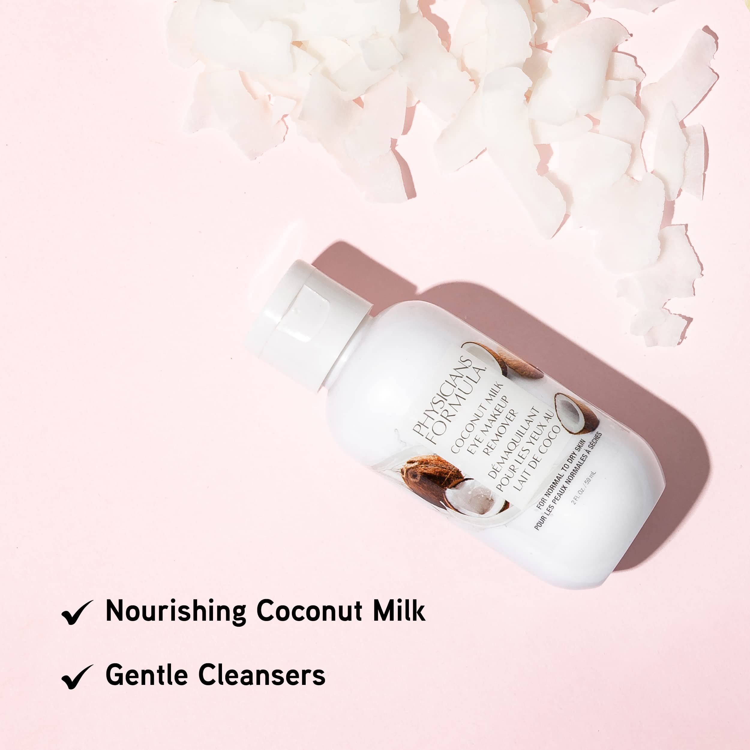 Leche de coco en desmaquillante de ojos, suavidad que cuida la zona ocular.