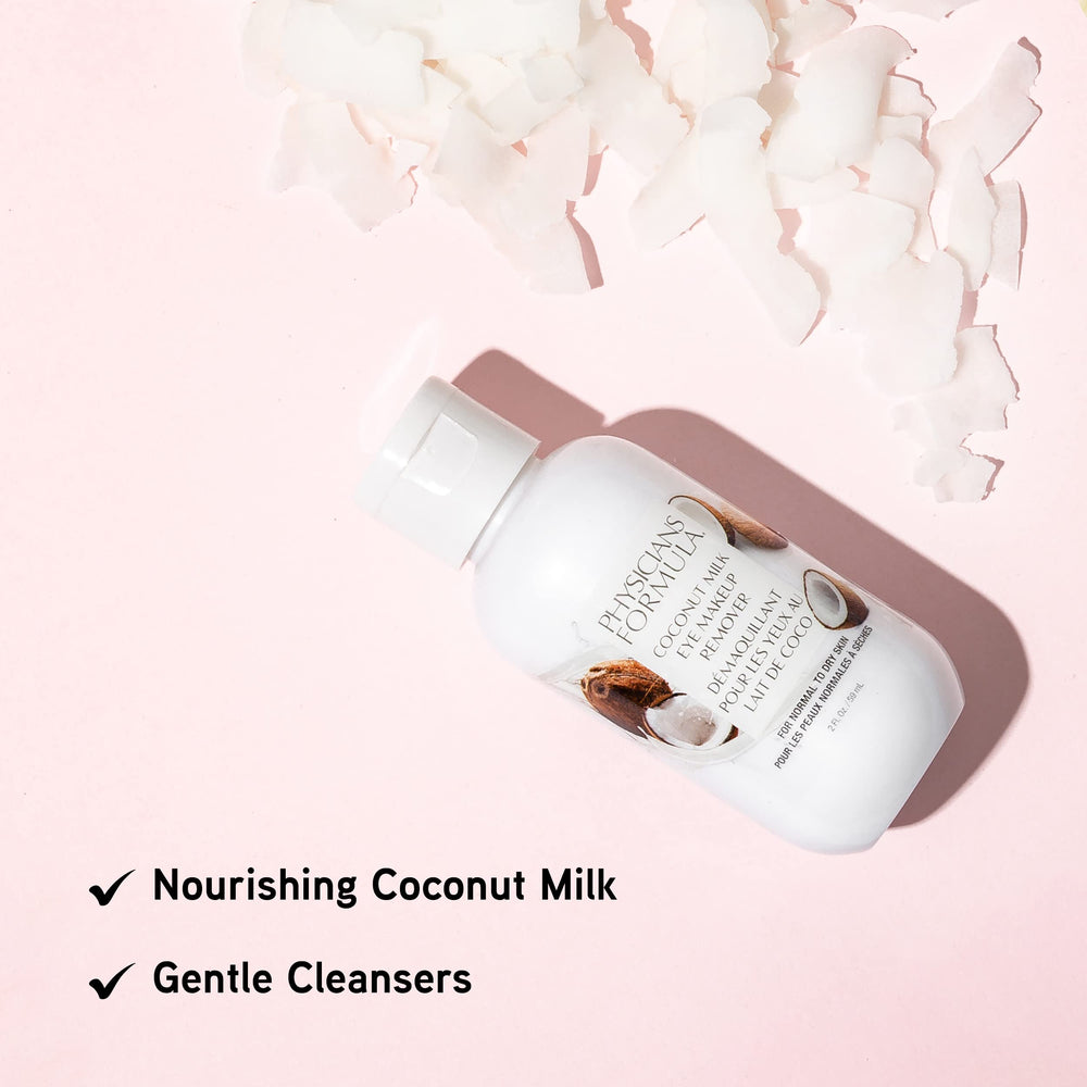 Leche de coco en desmaquillante de ojos, suavidad que cuida la zona ocular.