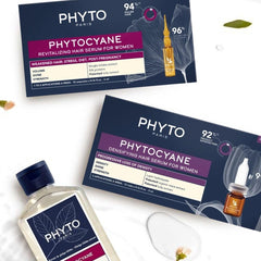 PHYTO PHYTOCYANE frasco con romero; aroma herbáceo suave durante el lavado.