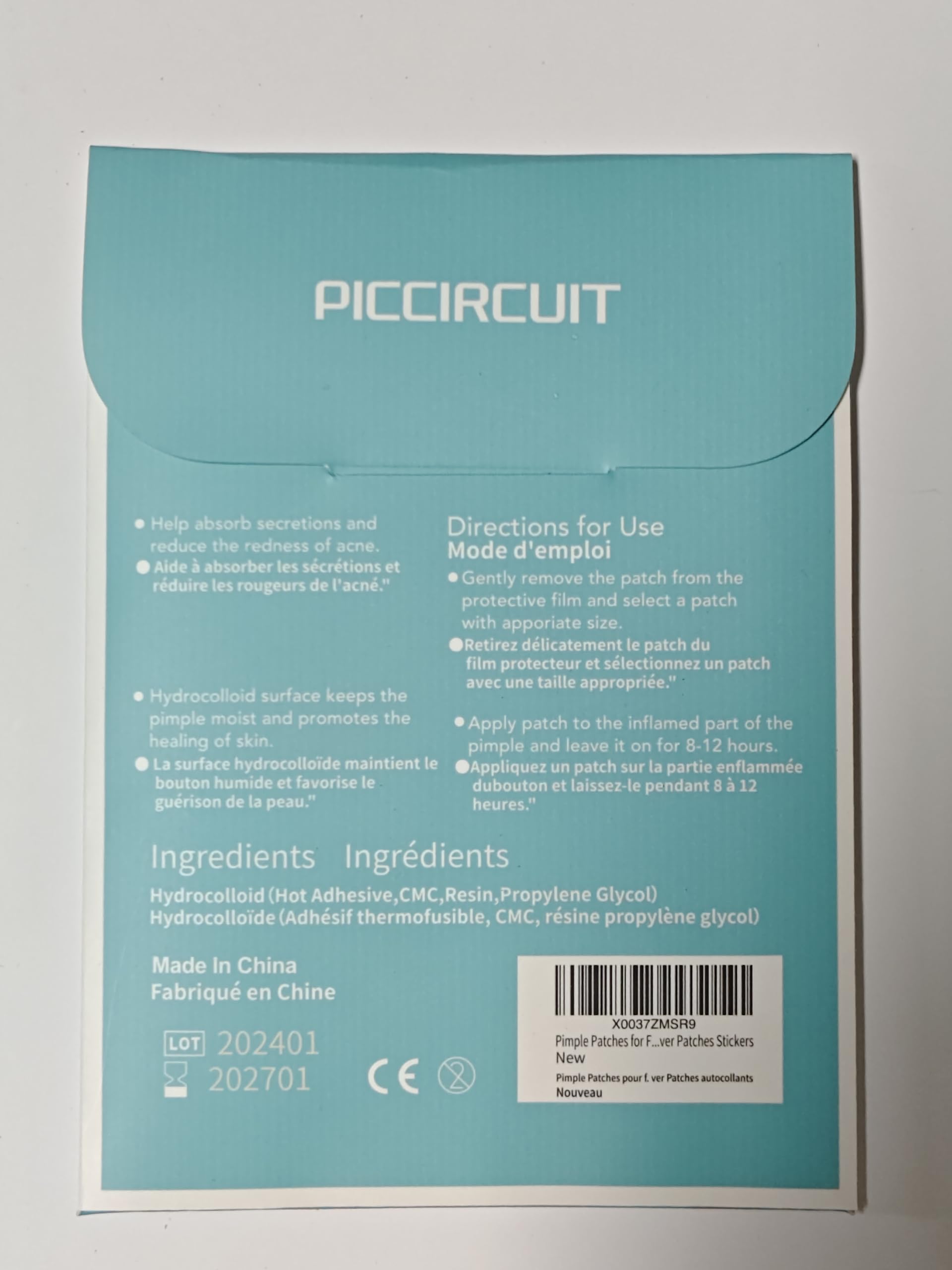 Parche PICcircuit apto para todo tipo de piel, uso nocturno recomendado.