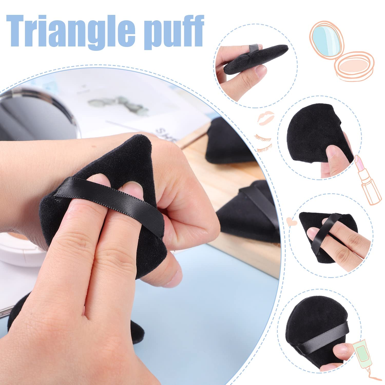 Pimoys puff aplicación uniforme para base y sombras.