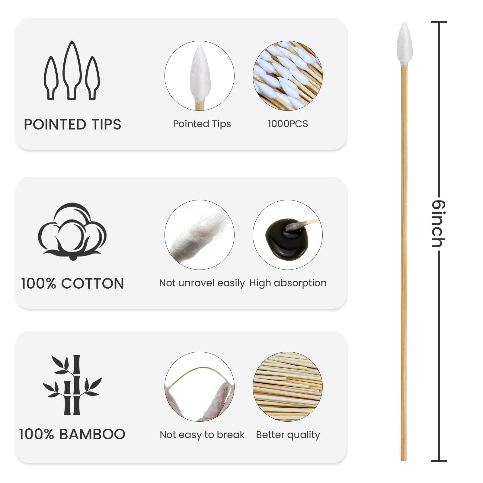 PINGMIC hisopos sin pelusa con mango de bambú para limpieza de armas.