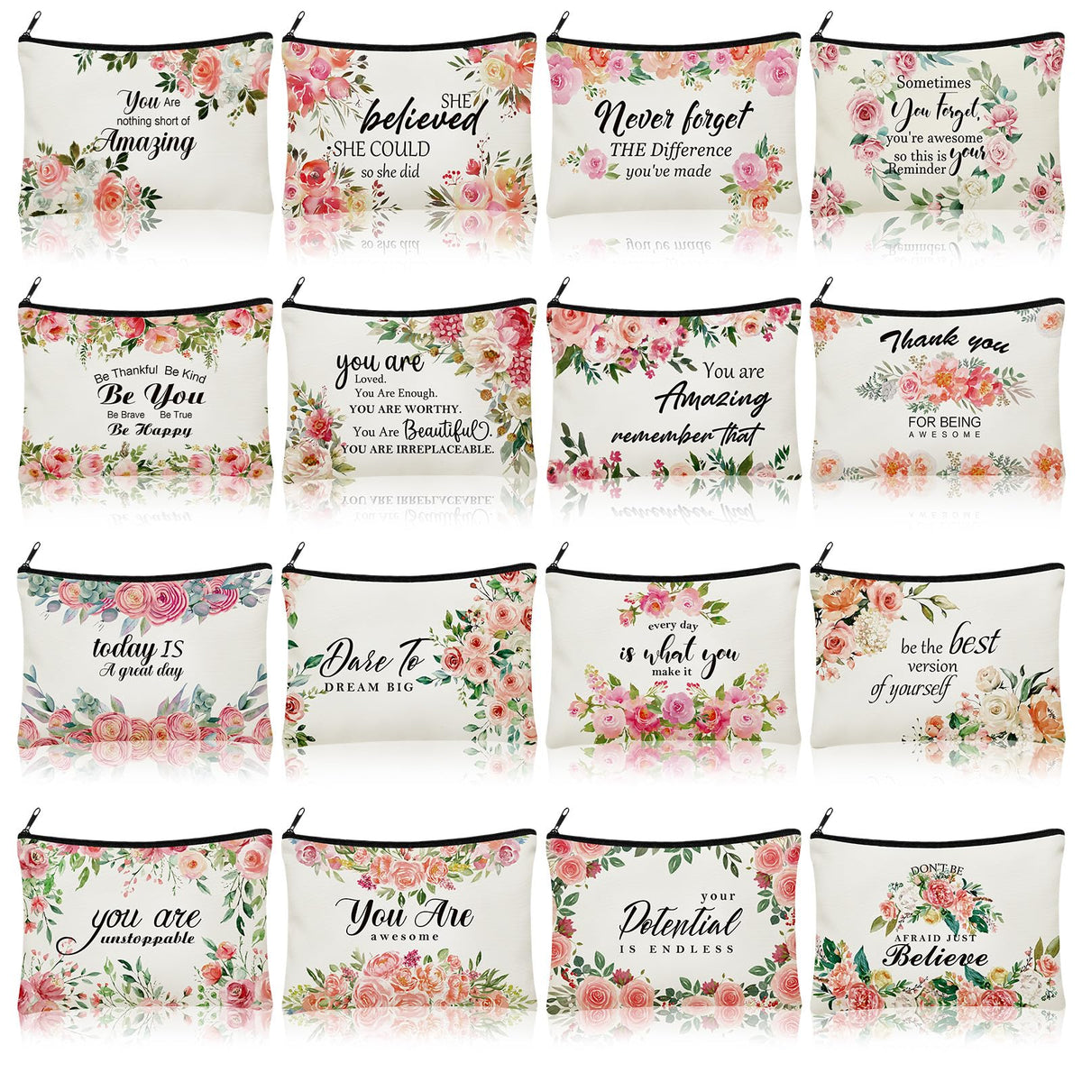 Bolsas Pinkunn con flor en lienzo, ideales para viajar y organizar maquillaje.