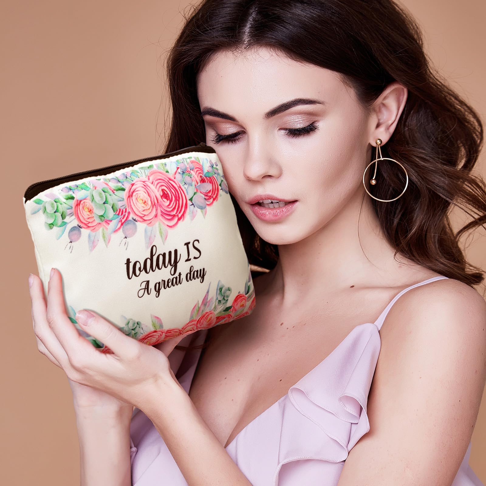 Estuche Floral Pinkunn en lona, perfecto para cosméticos diarios.