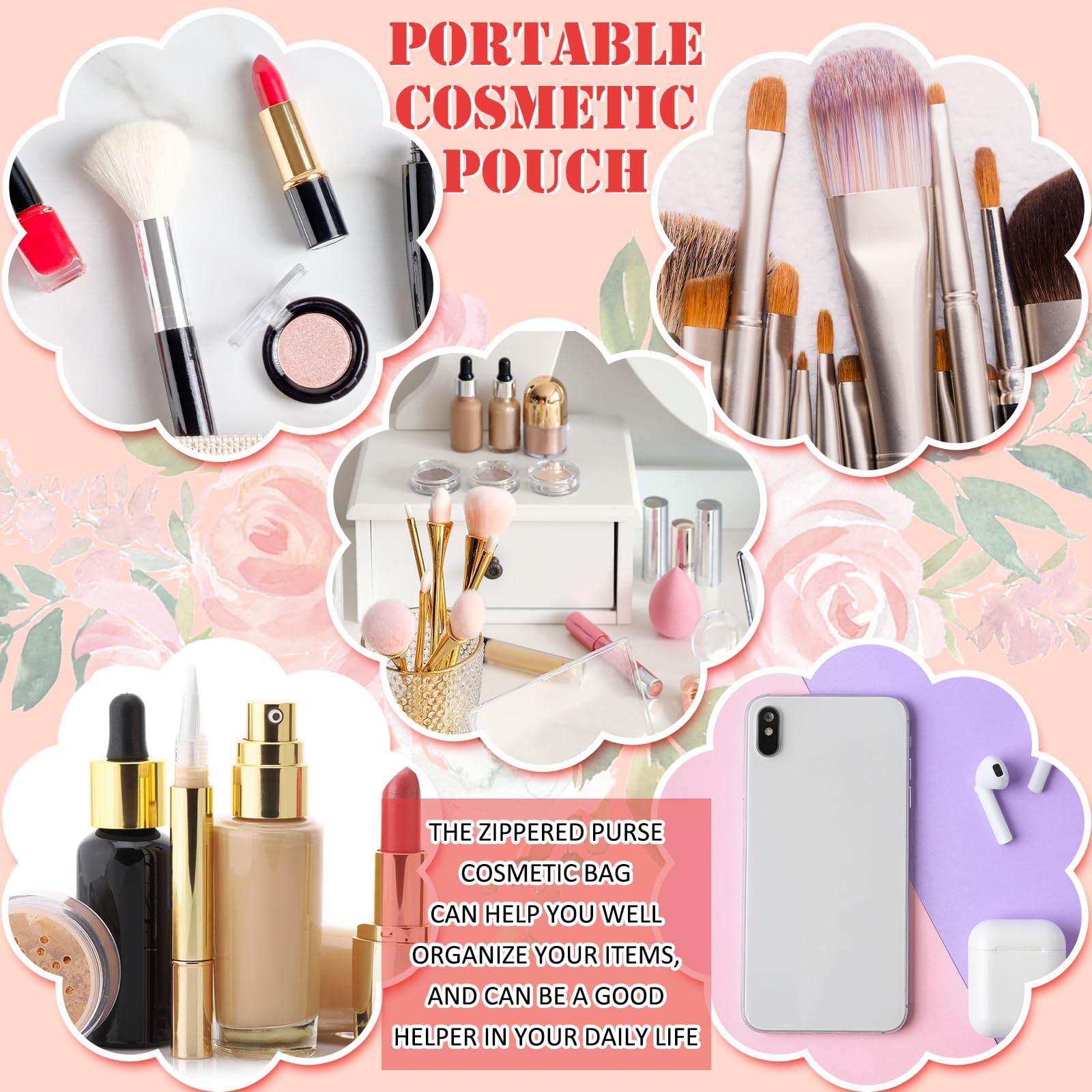 Organizador de viaje Pinkunn floral en lienzo para orden de accesorios.