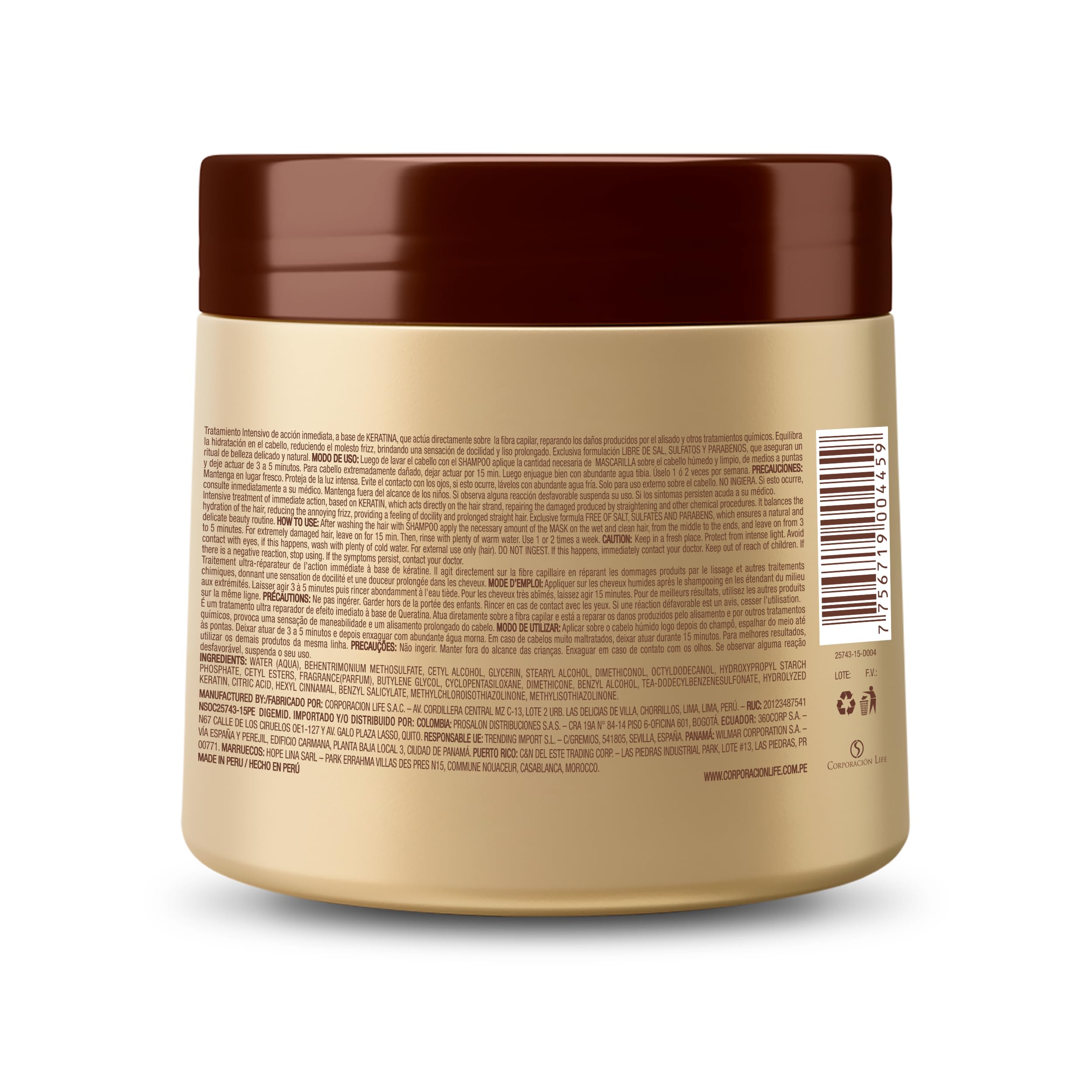PLACENTA LIFE LISSO KERATINA textura cremosa lista para aplicar en cabello húmedo