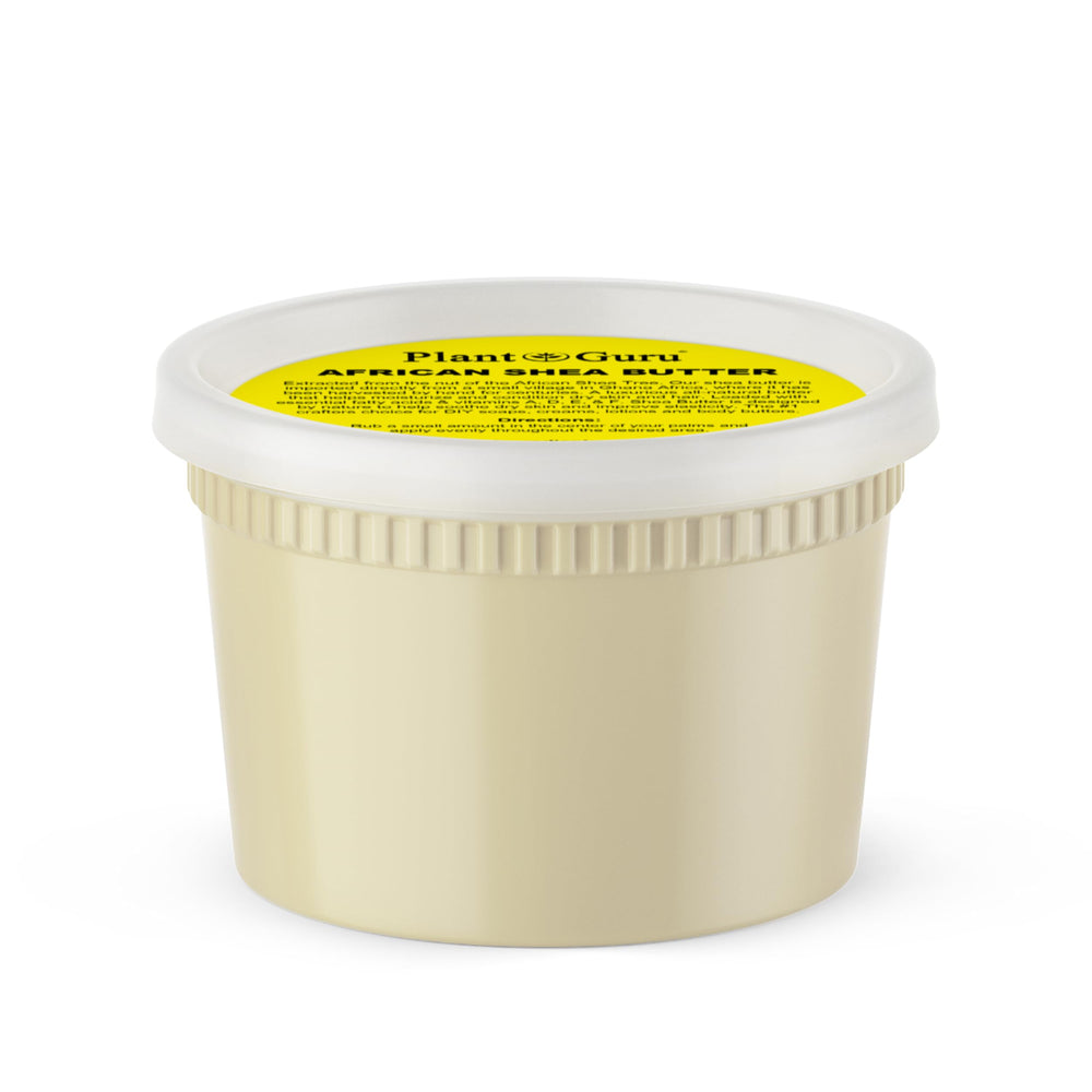Plant Guru manteca karite africana en bote de 16oz para hidratación diaria.