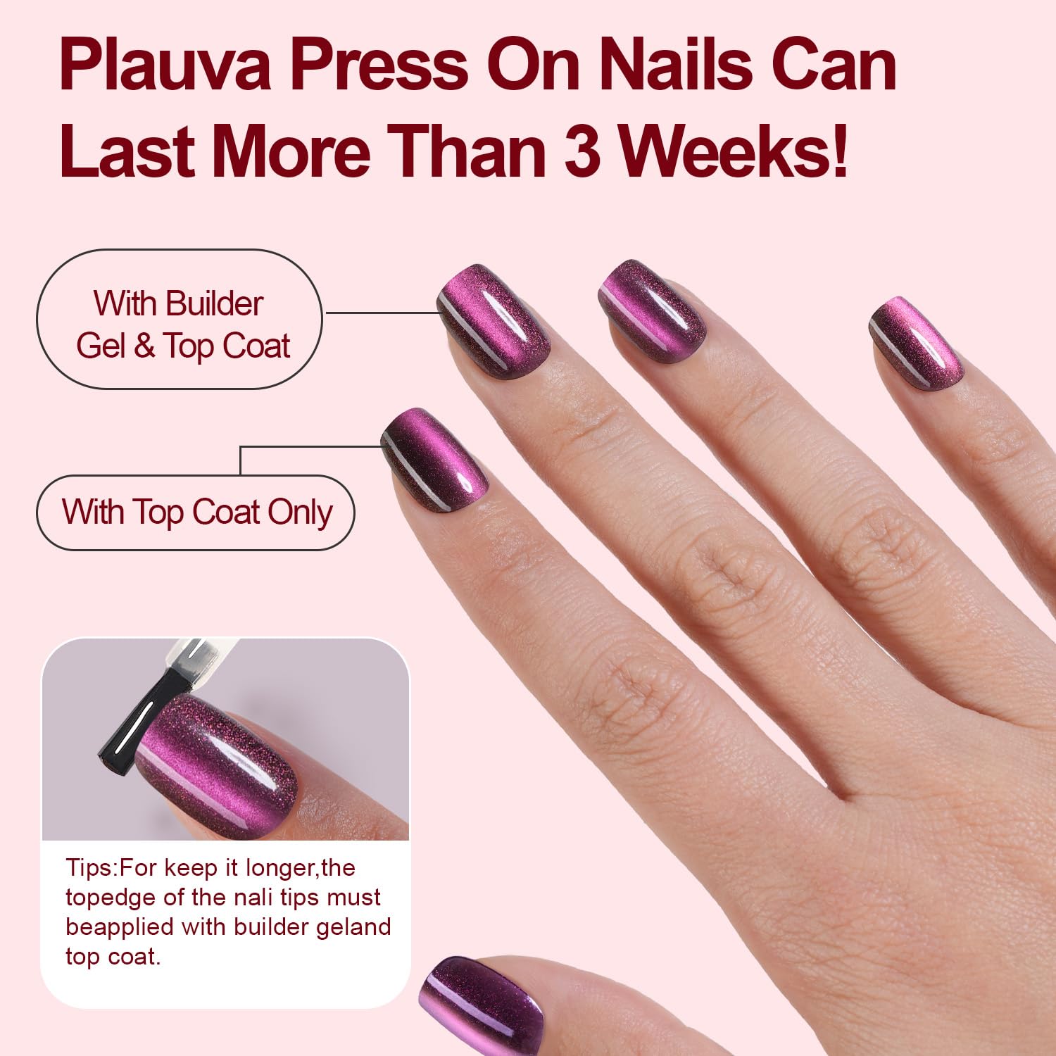 Plauva uñas en forma corta y cuadrada para uso cómodo.