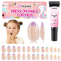 Plauva uñas postizas para niñas, 26 piezas para ajuste cómodo.