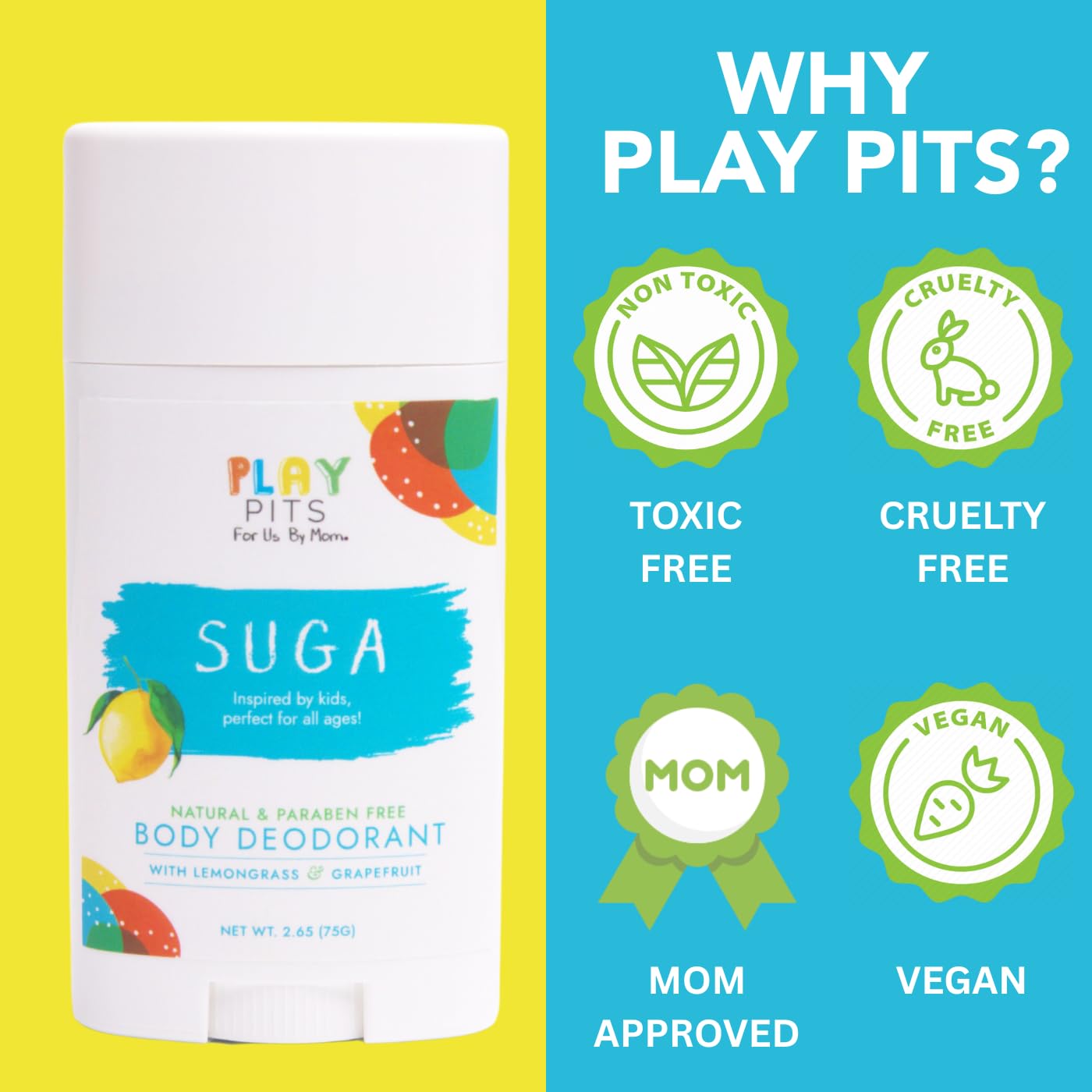 Play Pits Suga desodorante infantil con limón y lemongrass.