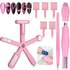 Conjunto Plman de imanes para uñas 6 en 1 muestra el producto completo y sus usos posibles