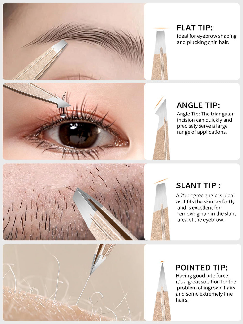 Plys pinzas biseladas para cejas con precisión
