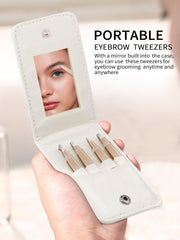 Plys pinzas cejas con estuche espejo de viaje, práctico para bolso