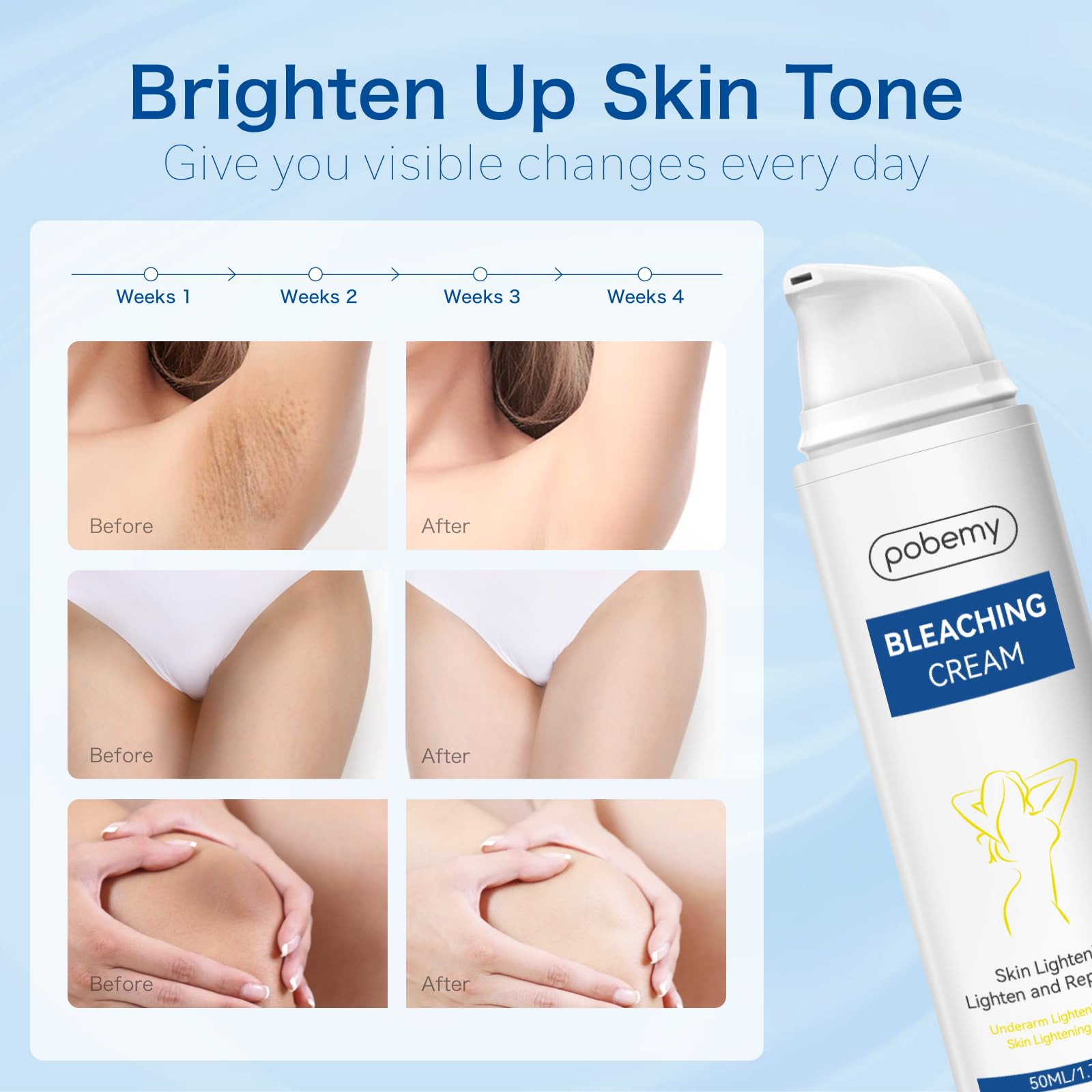 POBEMY crema aclaradora muslos internos para piel más pareja.