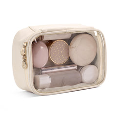 Pocmimut bolsa maquillaje transparente beige, fácil identificación de cosméticos durante viaje.